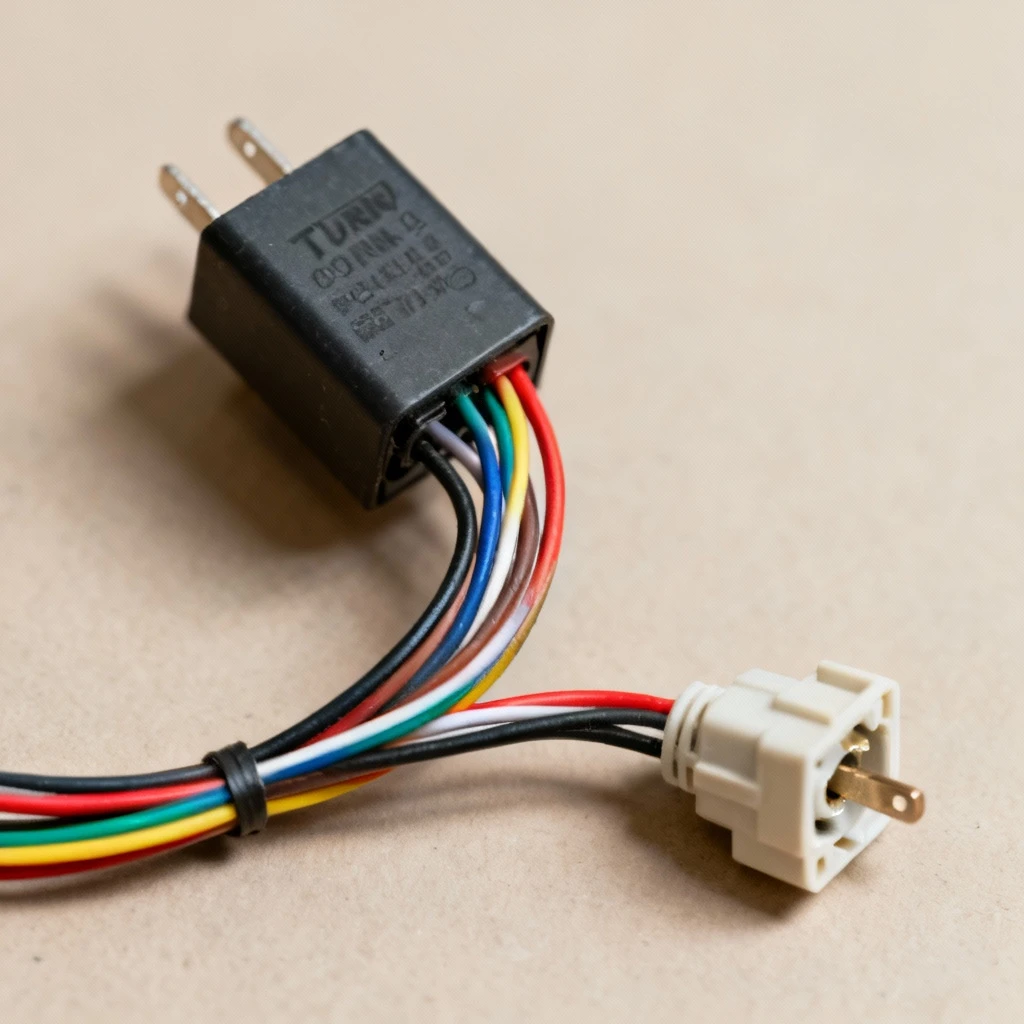 schemat elektryczny kolumny przekaźnikowej z podłączeniem przerywacza kierunkowskazów, prosta wiązka kolorowych przewodów skierowanych do gniazda