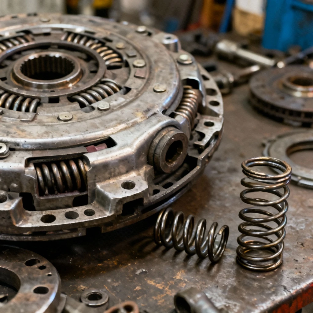 Demontaż koła dwumasowego dla prac regeneracyjnych - detaliczne zdjęcie jawnych sprężyn pierścieniowych